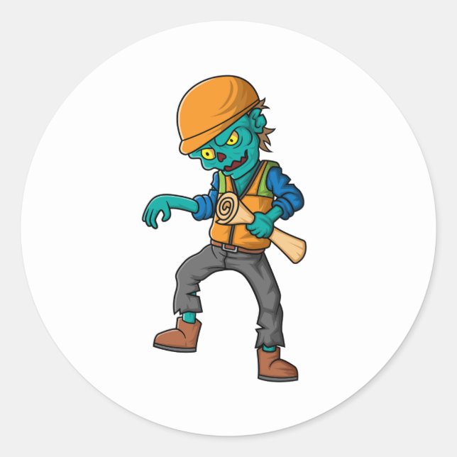 spooky zombie architect cartoon character classic round sticker (Front)