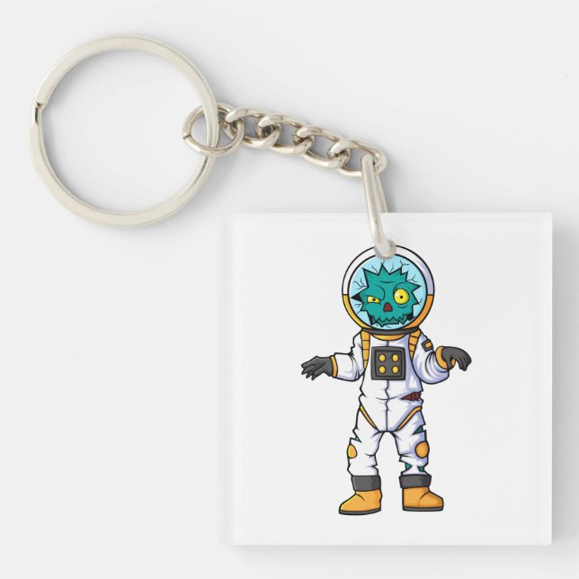 spooky zombie astronaut cartoon character key ring (Front)