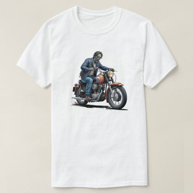 Spooky Zombie Biker Classic Motorcycle T-Shirt (Design Front)