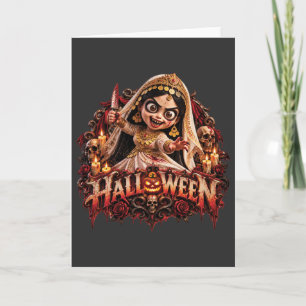 Spooky Zombie Bride Halloween Horror Art Print Card