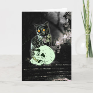 Spooky Zombie Cat Halloween Card