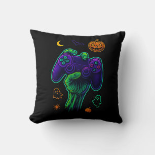 Spooky Zombie Gamer Halloween Throw Pillow