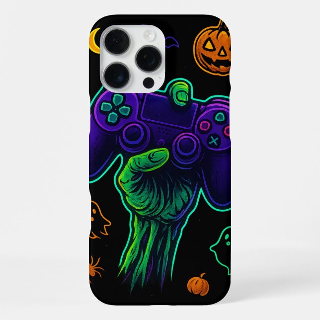 Spooky Zombie Gamer Halloween Throw Pillow iPhone Case (Back)