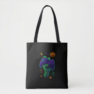 Spooky Zombie Gamer Halloween Throw Pillow Tote Bag