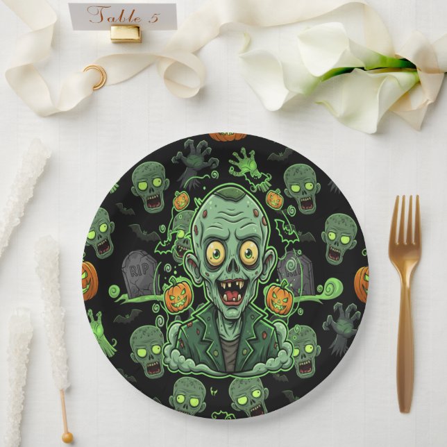 Spooky Zombie Halloween Fun Paper Plate (Wedding)