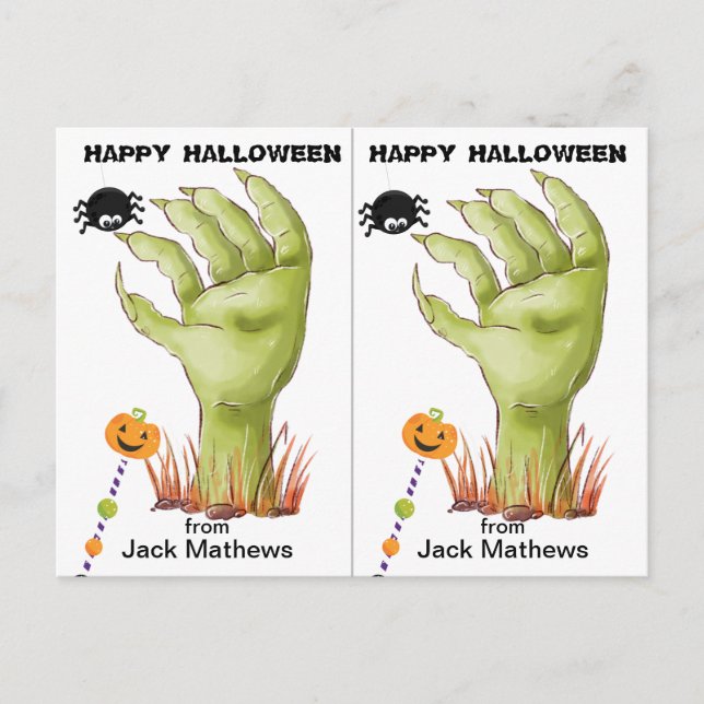 Spooky Zombie Hand School Party Halloween Card (Front)