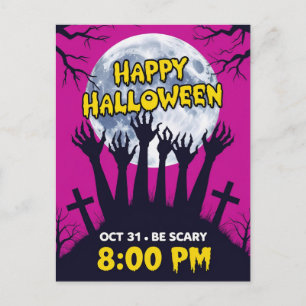 Spooky Zombie Hands Full Moon Halloween Holiday Postcard