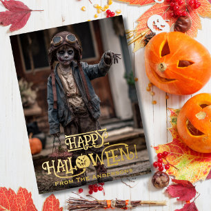 Spooky Zombie Pilot Photo Funny Photo Halloween Foil Holiday Card