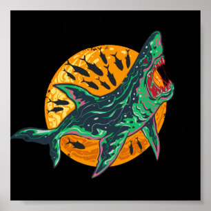 Spooky Zombie Shark Halloween Sea Creature Poster