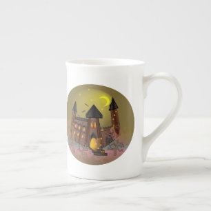 SpookyHalloween witch house and vampires castle  Bone China Mug