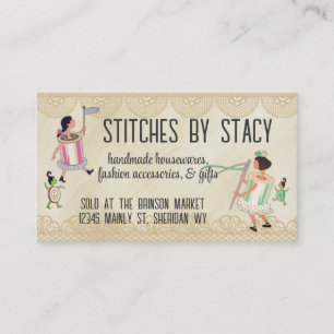 Spool of thread & button people lace sewing card