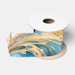 Spool Ribbon Swirls of Blue, White or Gold Satin Ribbon