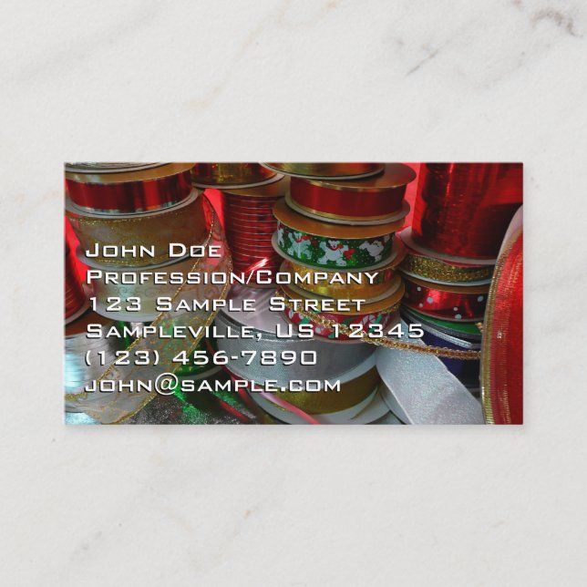 Spools of Christmas Ribbon Holiday Red and Gold Business Card (Front)