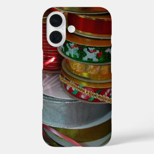 Spools of Christmas Ribbon Holiday Red and Gold iPhone 16 Case