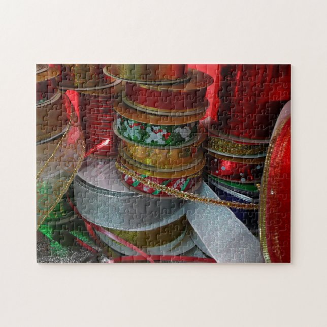 Spools of Christmas Ribbon Holiday Red and Gold Jigsaw Puzzle (Horizontal)
