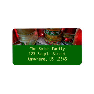 Spools of Christmas Ribbon Holiday Red and Gold Label