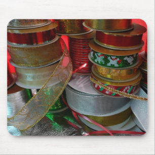 Spools of Christmas Ribbon Holiday Red and Gold Mouse Pad