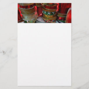 Spools of Christmas Ribbon Holiday Red and Gold Stationery