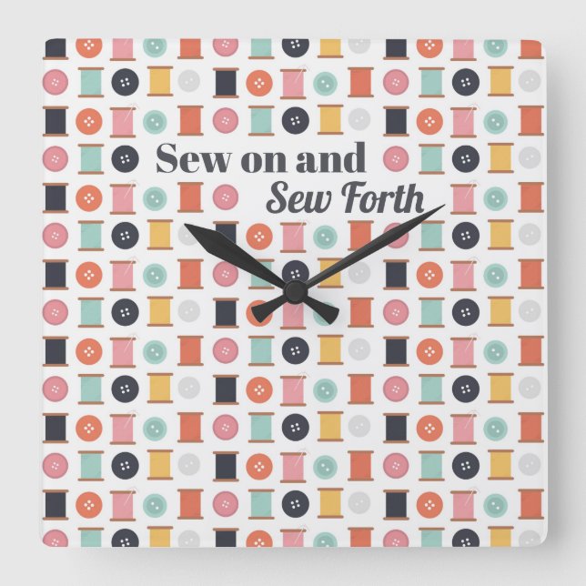 Spools of Thread and Sewing Buttons Craft Room Square Wall Clock (Front)