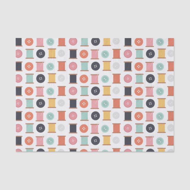 Spools of Thread and Sewing Buttons Pattern Tissue Paper (Front)