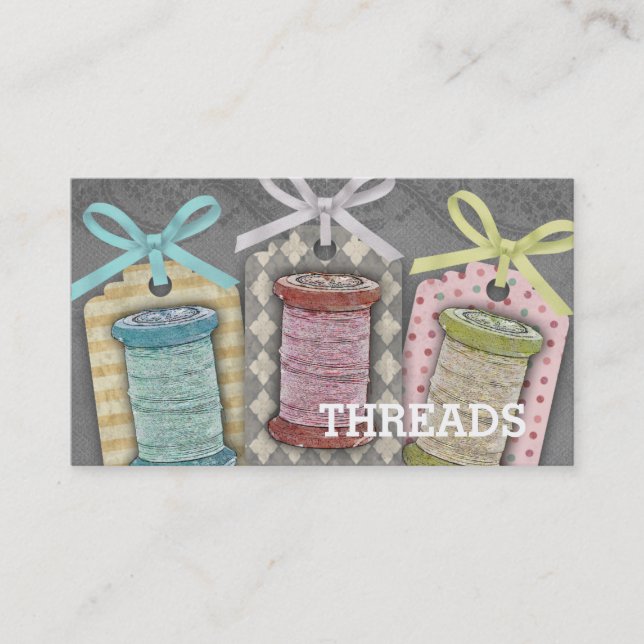 Spools of thread shabby chic sewing seamstress business card (Front)