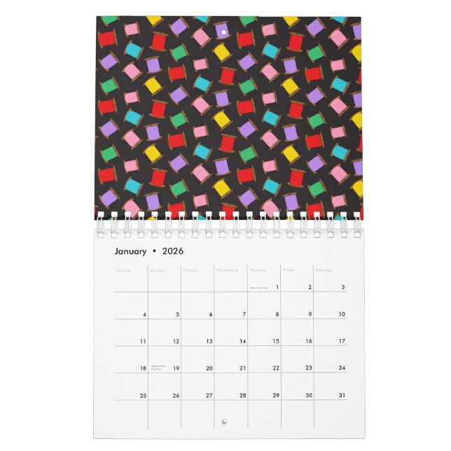Spools Sewing Threads Black Dressmaker Seamstress Calendar (Jan 2026)