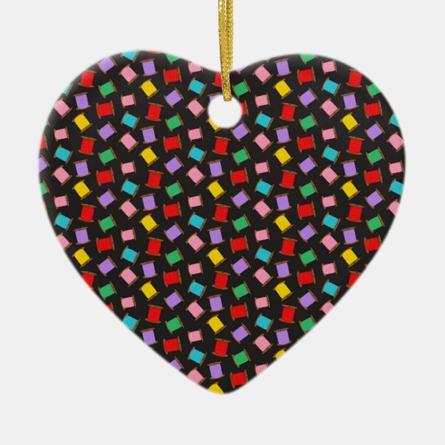 Spools Sewing Threads Black Dressmaker Seamstress Ceramic Ornament (Front)