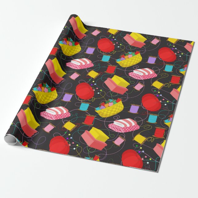 Spools Sewing Threads Pins Blankets Seamstress Wrapping Paper (Unrolled)