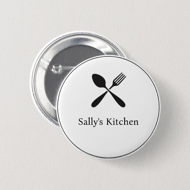 Spoon and fork silhouette business logo 6 cm round badge (Front & Back)