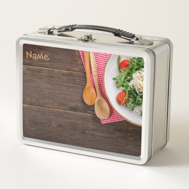 Spoon, fork and dish metal lunch box (Front)