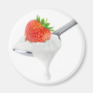 Spoon of strawberry yogurt magnet