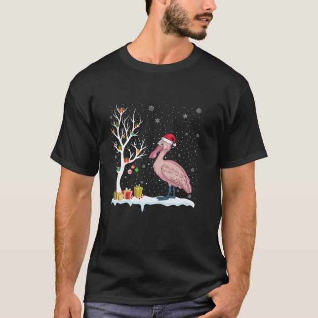Spoonbill Santa Hat Festive Tree Light Christmas P T-Shirt (Front)