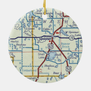 Spooner WI Map Ceramic Ornament