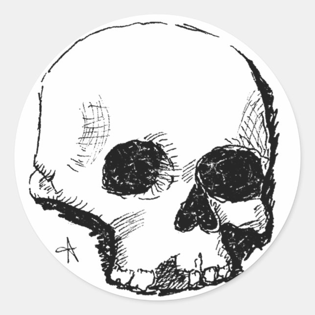 spoopy skull classic round sticker (Front)