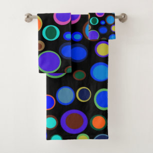 Sporadic Outlined Rainbow Polka Dots Dark Bath Towel Set