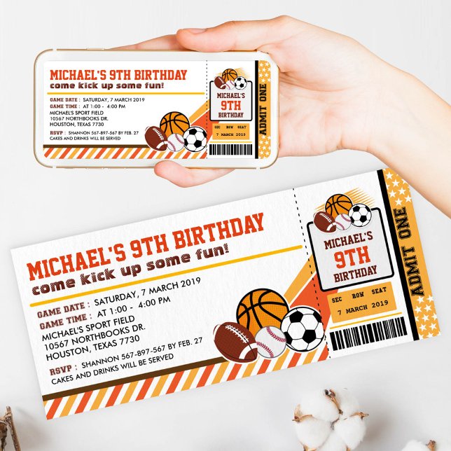 Sport All Star Ticket Pass Birthday Invitation (Creator Uploaded)