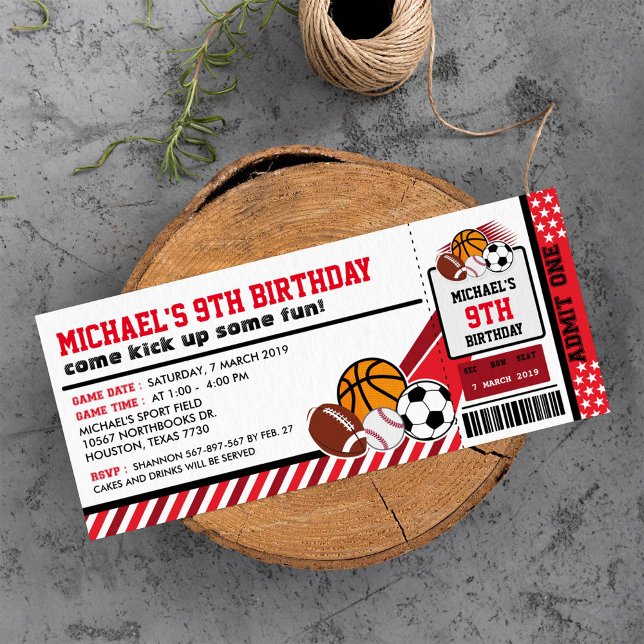 Sport All Star Ticket Pass Birthday Invitation (Creator Uploaded)