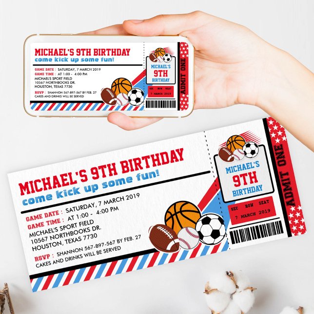 Sport All Star Ticket Pass Birthday Invitation (Creator Uploaded)