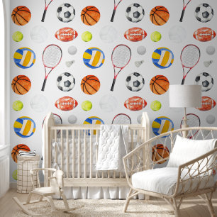 Sport Athletic Balls Kid Room Nursery Peel & Stick Wallpaper