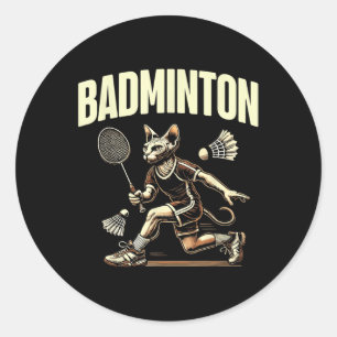 Sport Badminton Cat Enthusiast Feline Kitten Lover Classic Round Sticker