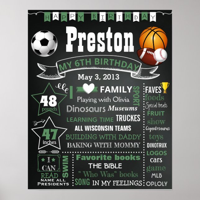 Sport Balls Birthday chalk board sign boy (Front)