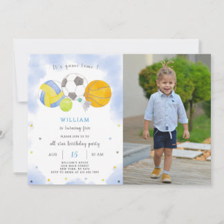 Sport Balls Birthday Invitation With Photo