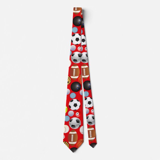 Sport Balls Pattern. B.Red BG Tie (Front)
