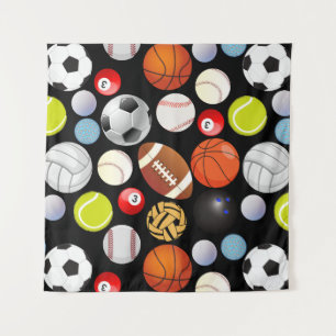 Sport Balls Pattern Size2 Black BG Tapestry