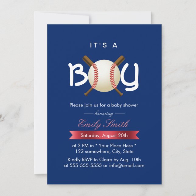 Sport Baseball Theme It's a Boy Baby Shower Invitation (Front)