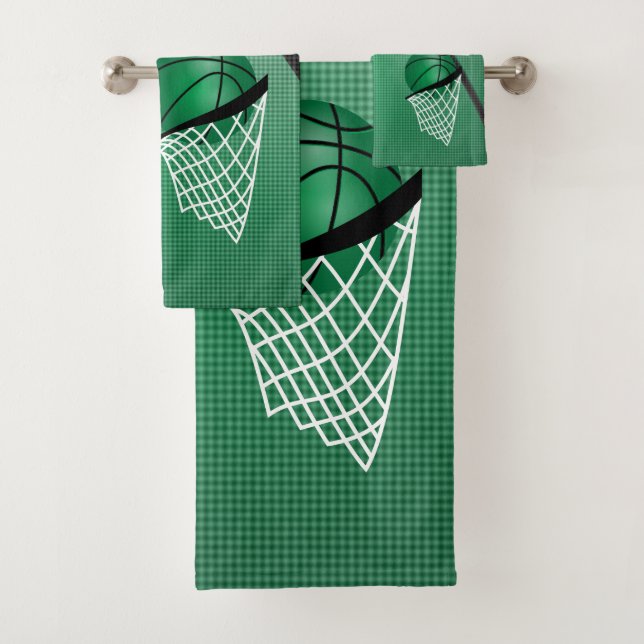 Sport 🏀 Basketball - Green / Personalise Bath Towel Set (Insitu)