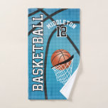 Sport 🏀 Basketball on Baby Blue Background Hand Towel<br><div class="desc">🥇AN ORIGINAL COPYRIGHT ART DESIGN by Donna Siegrist ONLY AVAILABLE ON ZAZZLE! Bath Hand Towel. Sport Basketball in a blue colour ready for you to personalise. Need another colour(s) or the whole bath towel set? Just contact me through my store or my direct email is below. The perfect gift for...</div>