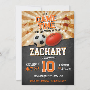 Sport birthday invite Soccer Football AFL