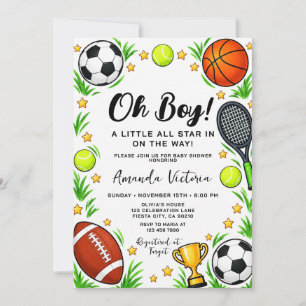 Sport Boy Ball All Star Themed Party Baby Shower Invitation
