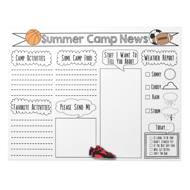 Sport Camp Letter Summer Camp Stationary Notepad (Front)